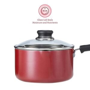Solimo Induction Base Aluminium Non-Stick Sauce/Milk Pan with Glass Lid (1.5 Ltrs)