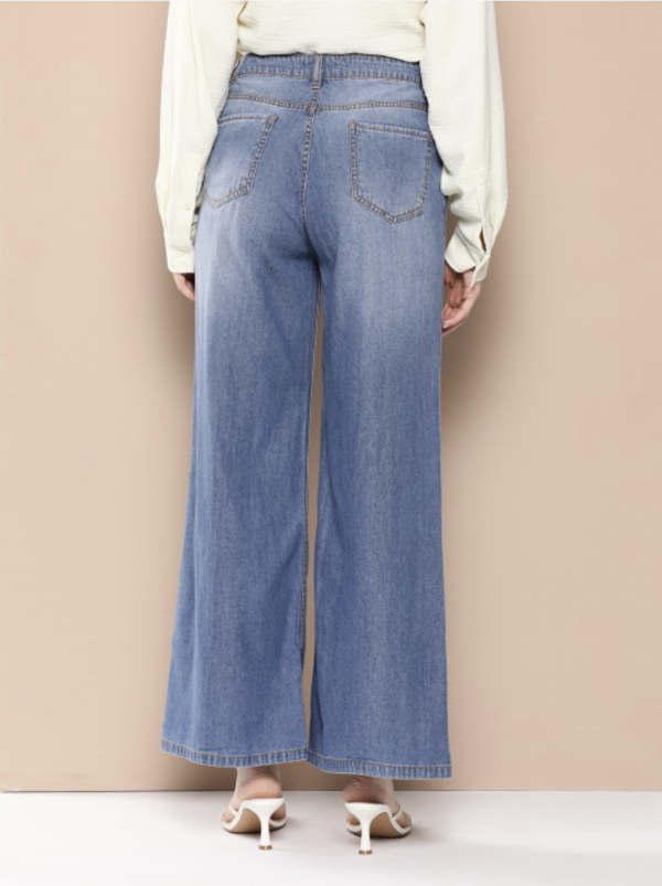 Women Pure Cotton Wide Leg Light Fade Jeans