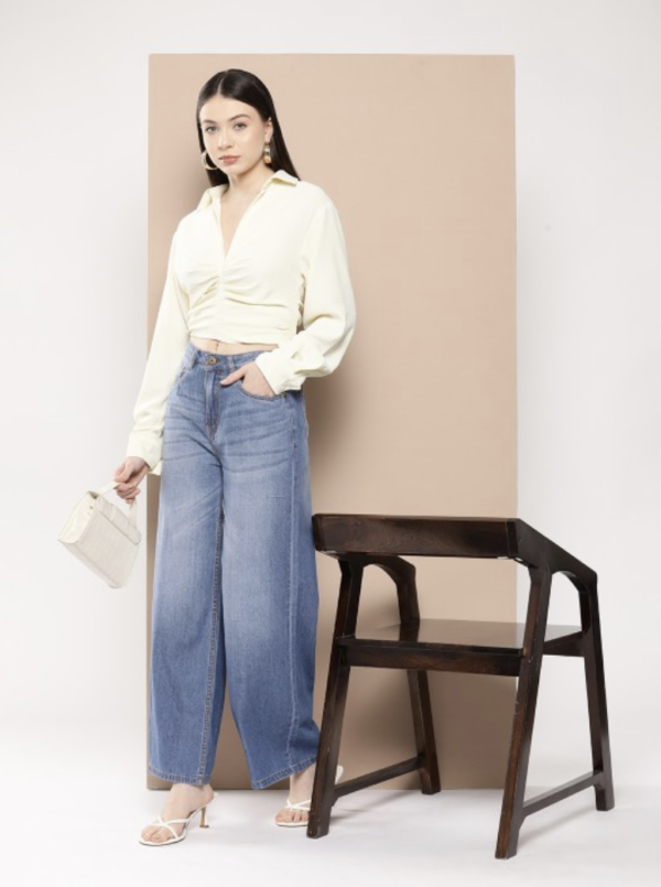 Women Pure Cotton Wide Leg Light Fade Jeans